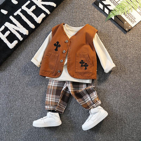 Spring and Autumn Boys' Vest Three-Piece Set